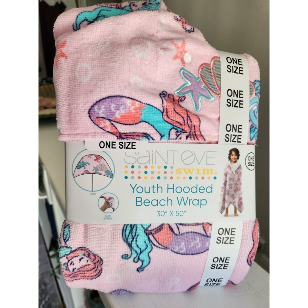 Sainteve Swim Youth Hooded Beach Wrap Mermaid Pink One Size 30x50 NWT